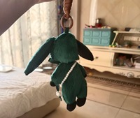 Porte-clés personnalisé en peluche de coton, lapin vert mignon en tenue, poupée en peluche douce, breloque de sac étoile, vente en gros, usine OEM, cadeau