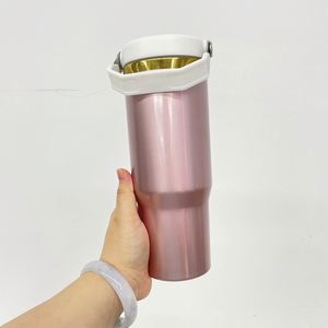 Sublimation Shiny Rosy 20Oz 30Oz Flip Straw Water Bottles With <b>Mirror</b> Gold Plated Underneath for Laser Engraving - Product Image 4