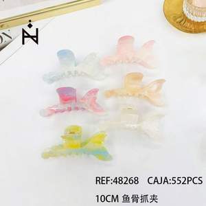 Pinza de Pelo con Diseño de Espina de Pescado de 10 cm, Transparente y Colorida, Accesorio para el Cabello - Product Image 3