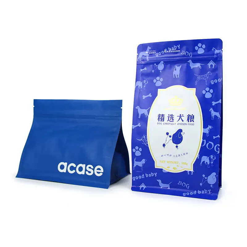 Bolsas de plástico laminado con logotipo personalizado para comida de perros y mascotas, bolsas de fondo plano para embalaje de alimentos, bolsa de refuerzo lateral de aluminio con cremallera