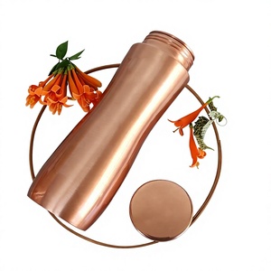 <b>Brushed</b> Finish Copper Large Capacity Eco-Friendly Water <b>Bottle</b> Smooth Curved Design Leakproof Handcrafted Reusable Ayurvedic - Product Image 2