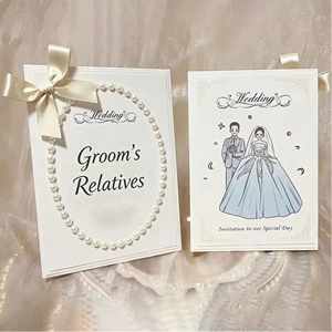 Custom Bride &amp; Groom's Relatives Seating Cards,Wedding Place CardsPremium with <strong>Pearl</strong> &amp; Bow for Reception - Product Image 2