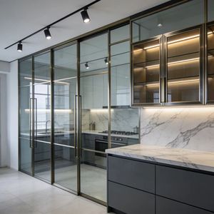 Meubles Armoires Noires Modulaires Luxe Bois Massif Acier Inoxydable Granit Moderne Villa Cuisine Casiers - Product Image 6