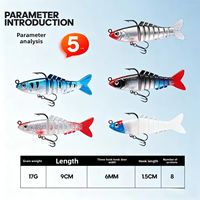 Leurre de pêche articulé multi-segments 90 mm 17 g avec tête plombée en plastique souple, 8 segments