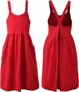 Logo tablier en lin dos croisé tablier de travail pour femmes avec poches robe chasuble X croix licou tablier pour cuisson Chef jardinage - Product Image 5