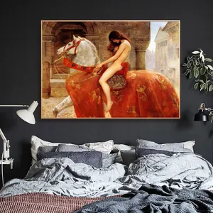 Mrs Godiva Di Horseback Kanvas Cetak Terbuka Seksi Gadis Gambar Telanjang Dinding Seni Dekorasi Rumah Nude Wanita Lukisan