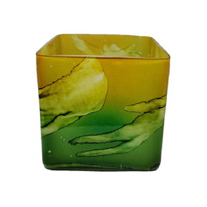 Green and Yellow Shaded Marbleized Fancy Glass High Quality Handmade Decorative Multi-purpose Large <b>Candle</b> <b>Square</b> Textured Jar - Product Image 1