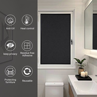 Film décoratif PVC moderne pour vitres givrées, vinyle amovible non auto-adhésif, noir pur, pour salle de bain et bureau