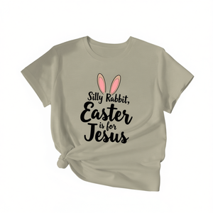 T-shirt décontracté imprimé pour femme Silly Rabbit Easter Is For Jesus avec motif oreilles de lapin, col rond, manches courtes, printemps-été - Product Image 1
