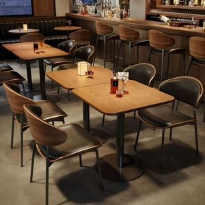 High End Restaurant Furniture Retro Style Wooden Veneer Steel Frame <b>Table</b> and Chairs for Dining Set Contract Commercial Grade Du - Product Image 4
