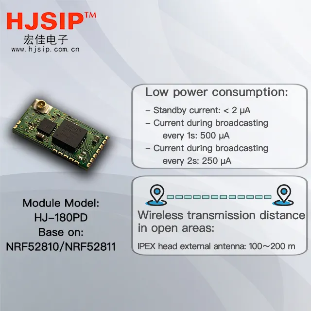 HJSIP HJ-180PD Bluetooth modülü BLE5.0 dahil UART portu şeffaf iletim IOT nrf52810 dahili anten PA yüksek güç