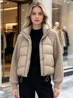 Janveny 2026 Nouvelle Veste Courte Matelassée en Duvet pour Femme, Col Rond, Boutonnée, Légère, en Duvet de Canard Blanc, Collection Automne Hiver