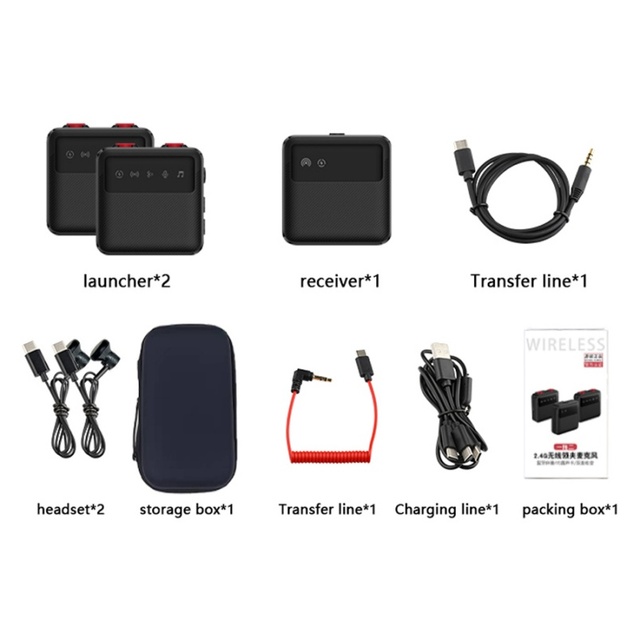 D01 2 in 1 Wireless Lavalier Microphone 2.4GHz Dual Mic Noise Reduction for Camera Smartphone Vlog Live Streaming