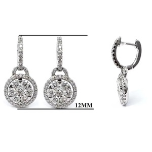 Boucles d'oreilles créoles petites et tendance en or blanc massif 18 carats plaqué or avec grappe de diamants, personnalisables avec logo, pour femmes, cadeaux de mariage et de fête - Product Image 2