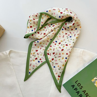 Écharpe en satin à longs rubans à motif floral en forme de cœur à carreaux verts printemps-été, accessoires de mode pour femmes