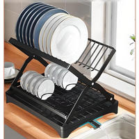Égouttoir à vaisselle pliable RV à 2 niveaux avec bac de récupération des eaux, support pliable pour évier et comptoir de cuisine, pour assiettes, bols et tasses