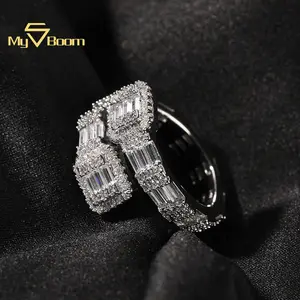 Groothandel Full Ice Out Open Geometrische Ring Lab Gesimuleerde Diamant Zirkonia Eternity Trouwring Ring Voor Mannen Vrouwen
