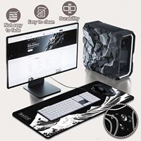 Tapis de souris pour jeux - Tapis de bureau pour clavier et souris - Grand tapis de souris Kanagawa - Bureau, tapis de souris à vagues de mer japonaises (31,5 x 11,8 pouces)