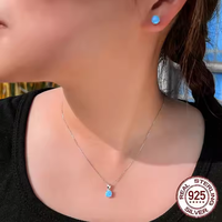 Conjunto de Joyería Místico con Colgante y Pendientes de Plata de Ley S925 con Ópalo Azul de 6mm para Uso Diario Femenino