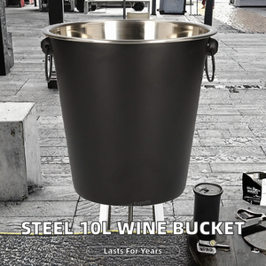 Seau à glace moderne en acier inoxydable 10L de qualité assurée, revêtement noir en poudre, motif floral, durable, écologique, facile à nettoyer - Product Image 2