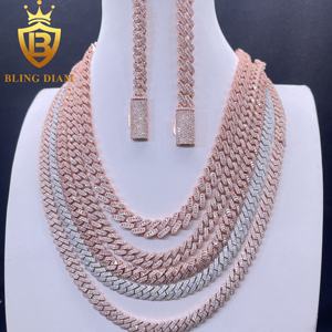 8-10 מ "מ תובל החוצה שרשראות חוליות הקובה עלה זהב פרח יהלום היפ הופ ראפר 925 ראפר כסף סטרלינג vs אמיתי - Product Image 1