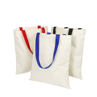 Sac fourre-tout en toile avec poignée en sangle colorée, logo personnalisé, réutilisable, écologique, sac de shopping en coton pliable pour la promotion