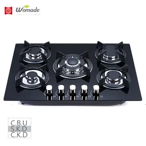 Kompor Gas Tanam, 70Cm Ukuran Kompak 5 Burner Gas Tempered Glass Kompor Gas Ramah Biaya Panci Besi Cor Mendukung Dapur Kecil