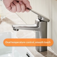 Robinet de lavabo gris anthracite en laiton à poignée unique avec cartouche céramique pour lavabo de salle de bain, eau chaude/froide, montage sur comptoir