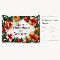 Spanduk Selamat Natal & Selamat Tahun Baru 100D Polyester 150x90cm Kotak Hadiah Grommet Logam Pinus MOQ 1pc Dekorasi Etalase OEM ODM