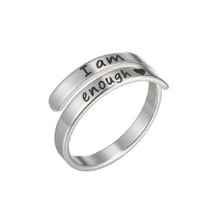 Anillo ajustable grabado clásico "I <span class=keywords><strong>Am</strong></span> Enough" Anillo de joyería de inspiración de moda para mujeres y hombres - Product Image 2