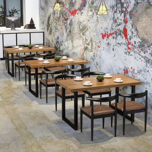 Juego de mesa de comedor y silla de madera maciza de estilo industrial Vintage para <span class=keywords><strong>Bar</strong></span>, barbacoa, restaurante, cafetería o uso comercial para sala de estar - Product Image 5