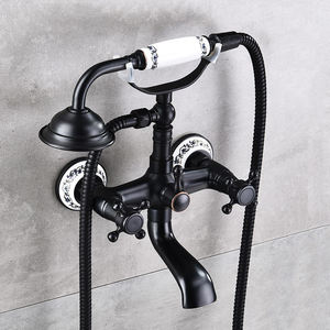 Robinet américain en laiton massif à 3 poignées avec mitigeur, ensemble de douche mural brossé avec jets pluie, cascade et massage pour appartement et <span class=keywords><strong>WC</strong></span> - Product Image 4
