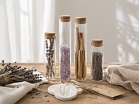 Frascos de Vidrio Transparente de 15 ml, Tubos de Ensayo con Tapón de Corcho, Forma Cilíndrica, 1.5 cm de Grosor, con Estampado Dorado en Relieve