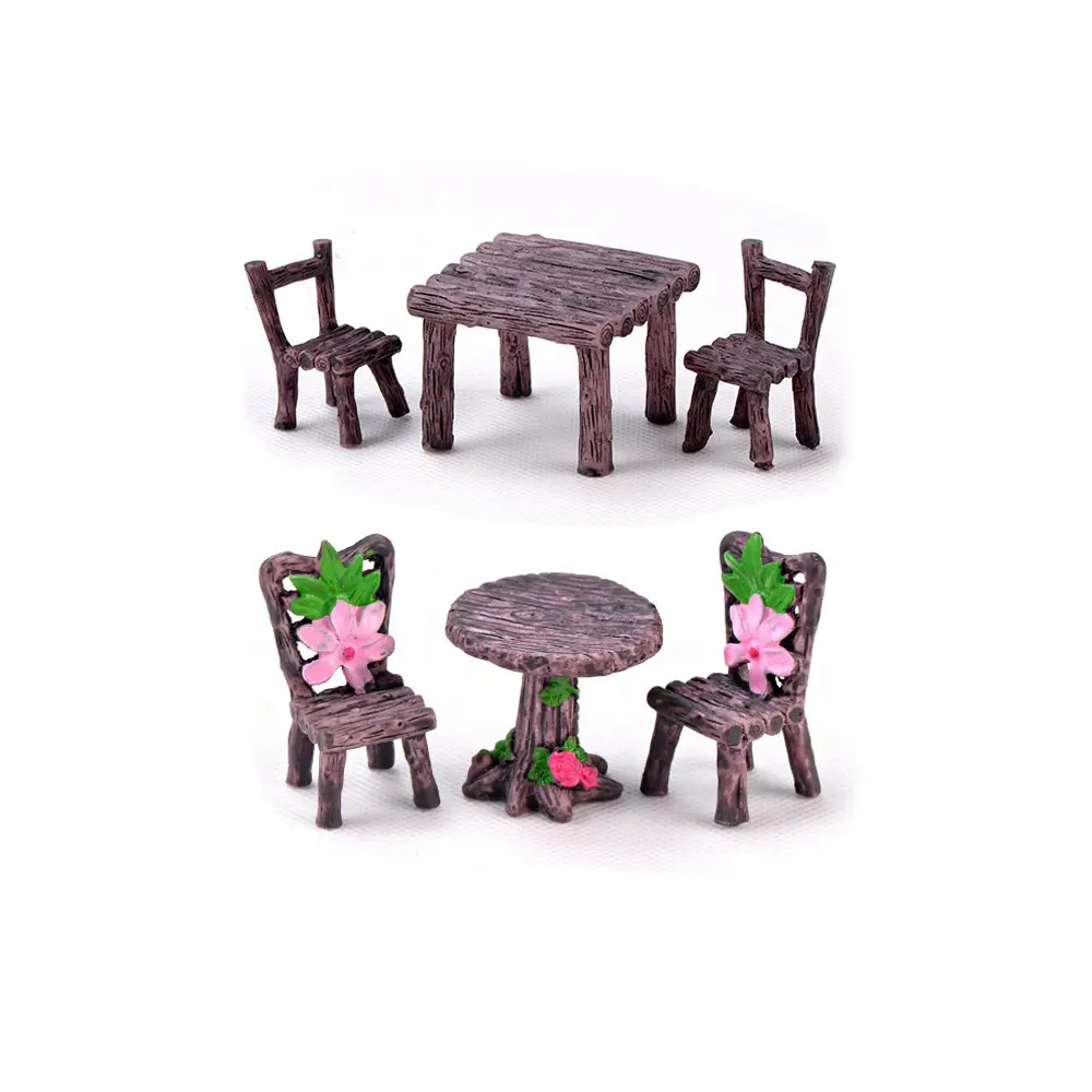 יפה סגנון חמוד דגם 3d מיניאטורי כיכר עגול שולחן קפה כיסא עיצוב שרף cabochons בובות לשחק