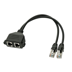 Dual Port <b>RJ45</b> Male To Female Network Extension <b>Cable</b> With Ear Screw Holes For Secure Connection Black 2 Ports - Product Image 2