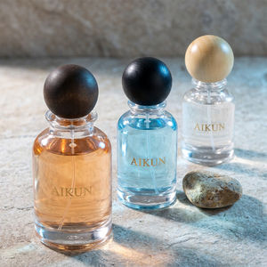 Aikun Round Glass Custom Logo <b>Gift</b> <b>Box</b> Perfume Set With Wooden Ball Cap For Wholesale Personal Fragrance Supply Chain Orders - Product Image 4