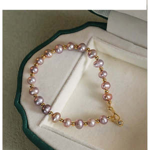 WENCHI สร้อยข้อมือมุกน้ำจืดธรรมชาติสำหรับผู้หญิง คลาสสิก อเนกประสงค์ สีม่วง ดีไซน์หรูหรา ความยาว 17 ซม. ความหนา 5 มม. - Product Image 1