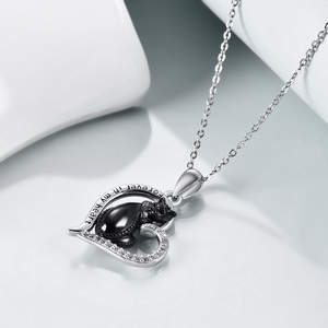 Ashes Keepsake Cremation Jewelry 925 Sterling Silver Black <strong>Cat</strong> <strong>Urn</strong> Pendant Necklace - Product Image 5