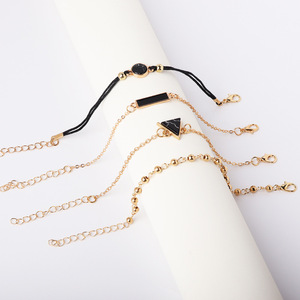 Geometric Alloy <b>Bracelets</b> Set Gold Plated Chain Link Trendy Unisex Fashion Jewelry 4 Piece Set - Product Image 3