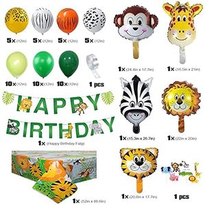 Décoration de fête d'<span class=keywords><strong>anniversaire</strong></span> sur le thème de la jungle LEMON, safari, forêt, avec bannière d'animaux, ballons pour baby shower, fournitures hawaïennes - Product Image 2