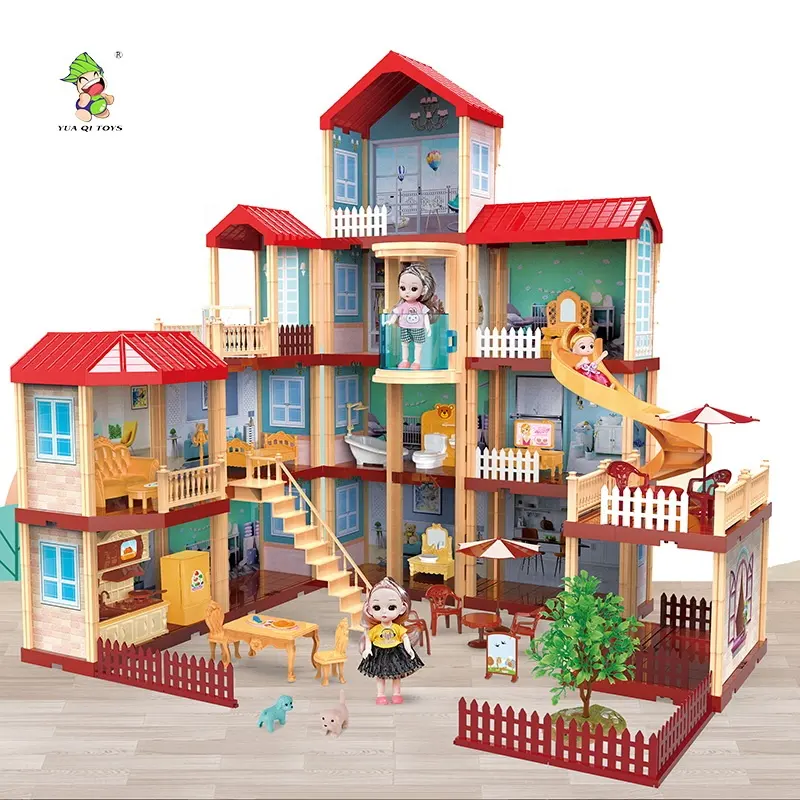 Luxus DIY Pretend Play House Möbel Spielzeug Princess Castle Villa Spielzeug Großes Puppenhaus für Mädchen Geschenke