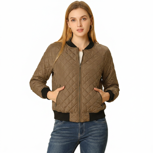 Chaqueta Bomber Acolchada Ligera e Impermeable para Mujer, Cuello Alto, Color Sólido, Cierre de Cremallera, para Otoño - Product Image 1
