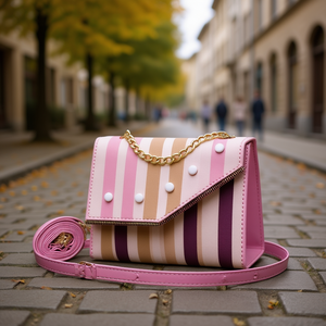 Bolso de Hombro Vintage para Mujer Daria White, Diseño a Rayas, Cierre de Cremallera Impermeable, Correa Única, Piel Sintética, Estilo Veraniego - Product Image 2