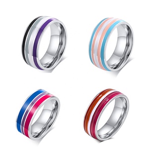 R gema Bandas de compromiso para boda, 8mm, acero inoxidable, ancho LGBT, orgullo Lésbica, anillos de arcoíris - Product Image 1
