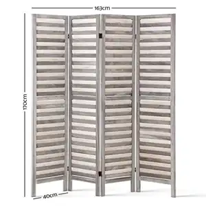 Longtu rustikales Holzrahmen-Zimmerteiler 4-Panel-Klappladen-Raster-Bandschirm graues Bambusmaterial für Wohnen Essen Bürorum