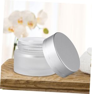 Emballage corporel de luxe pour soins de la peau Récipient vide de 5ml 10ml 15ml 30ml 60ml Pot de crème cosmétique en verre givré blanc avec couvercle doré - Product Image 6