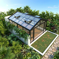Serre commerciale moderne en aluminium et verre avec toit triangulaire pour jardin, cour et terrasse