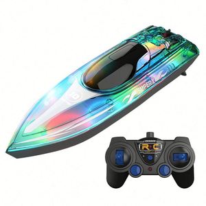 V555 2.4ghz Racing Rc Boat With Transparent Cover and Bright Led Light Effect <b>Yacht</b> for Lakes Pool Kids Toy - Product Image 1