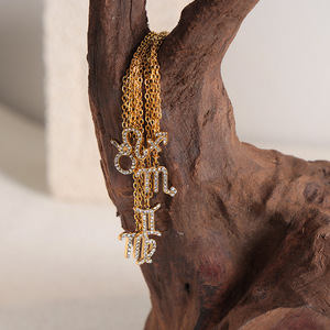 Mode Zodiaque Pendentif Colliers En Gros Personnalisé Or En Acier Inoxydable Douze Constellation Accessoires Zircon Bijoux - Product Image 5
