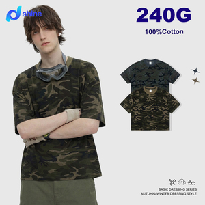 Camiseta de Camuflaje Boxy de 240G 100% Algodón para Hombre, Estilo Americano <span class=keywords><strong>Vintage</strong></span>, Cuello Redondo, Manga Corta, Personalizable con Logotipo - Product Image 1